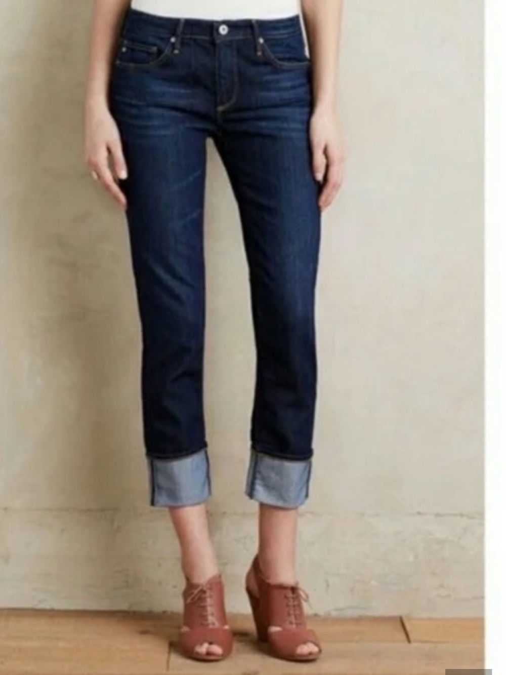 Ag Adriano Goldschmied Dark Indigo Cuffed Cropped Jeans